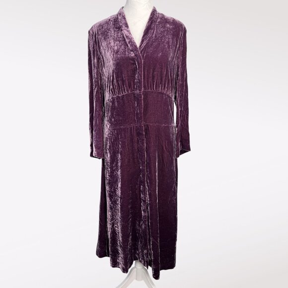 J. Jill Dresses & Skirts - Vintage J.Jill Purple Crushed Velvet Button Front Dress Rayon Silk Blend Size 10